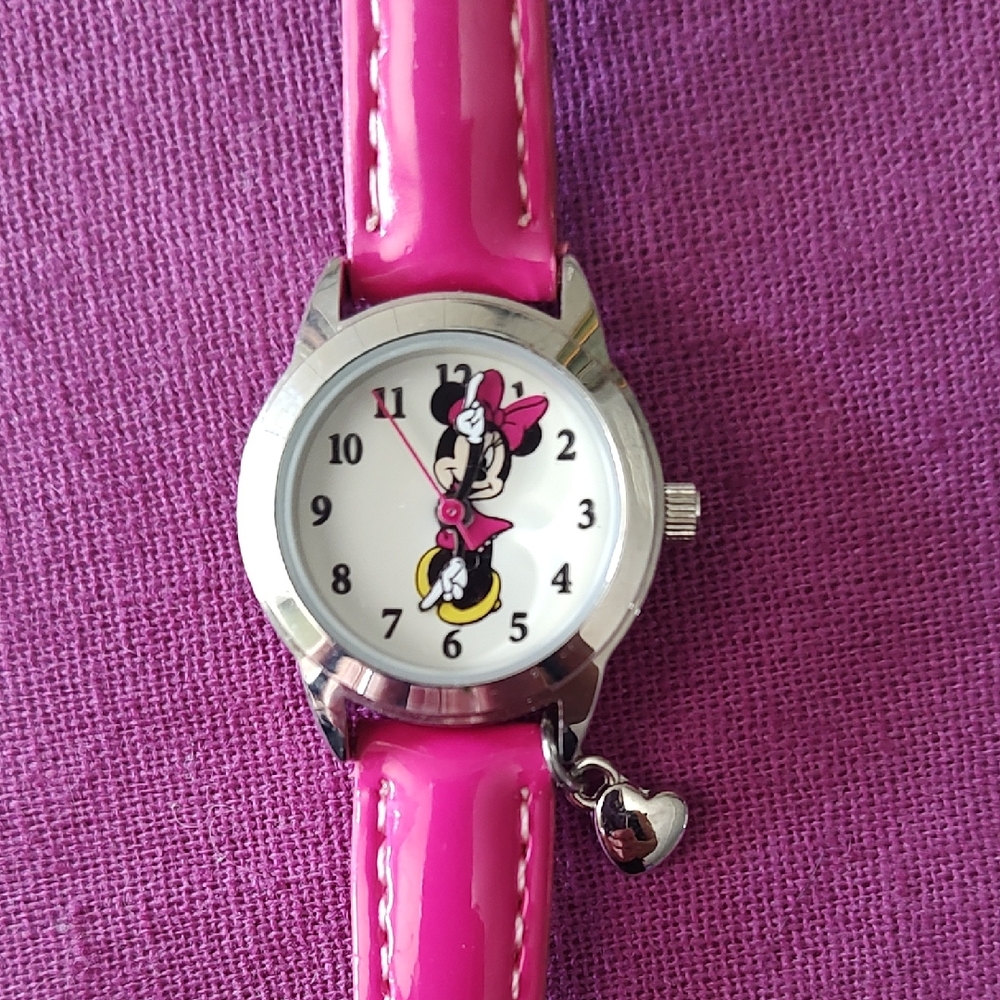 Disney Pink and Silver Women's Watch with Heart Charm